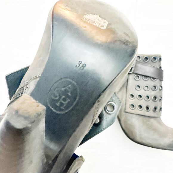ASH Iona Cone Round Toe Leather Eyelet Accent Gray Brown Bootie Size 38 - Picture 3 of 7